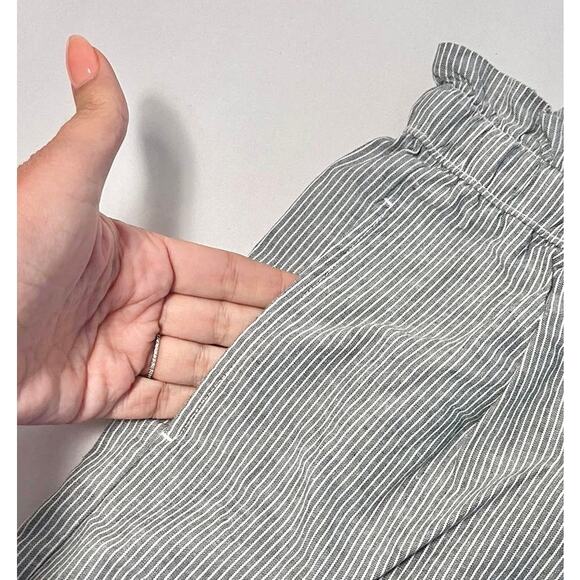 Uniqlo Striped White and Grey Linen Cotton Blend Pull-on w/Cord Shorts sz. S - Picture 5 of 6